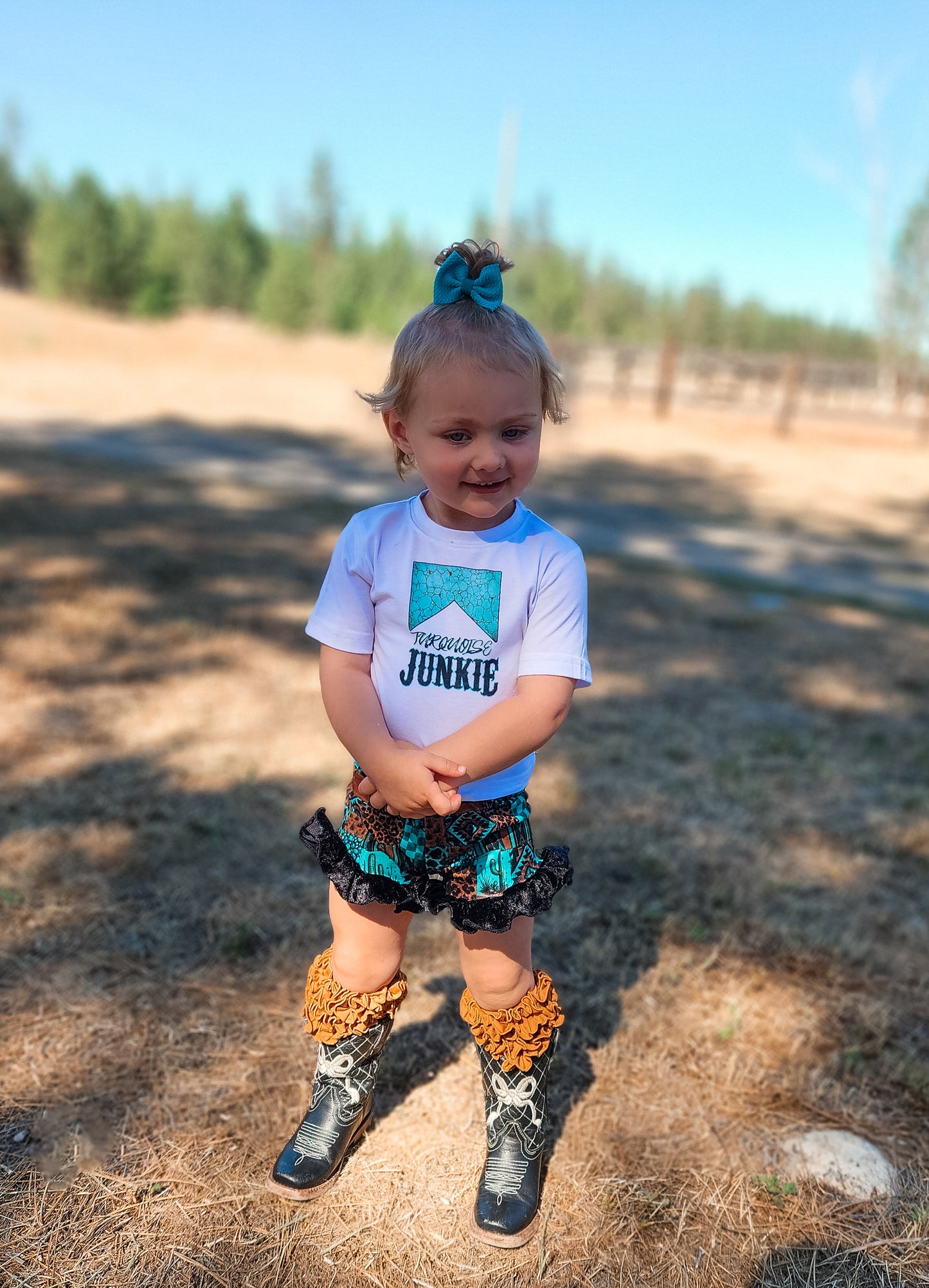 Turquoise Cowgirl Collage Ruffle Shorties