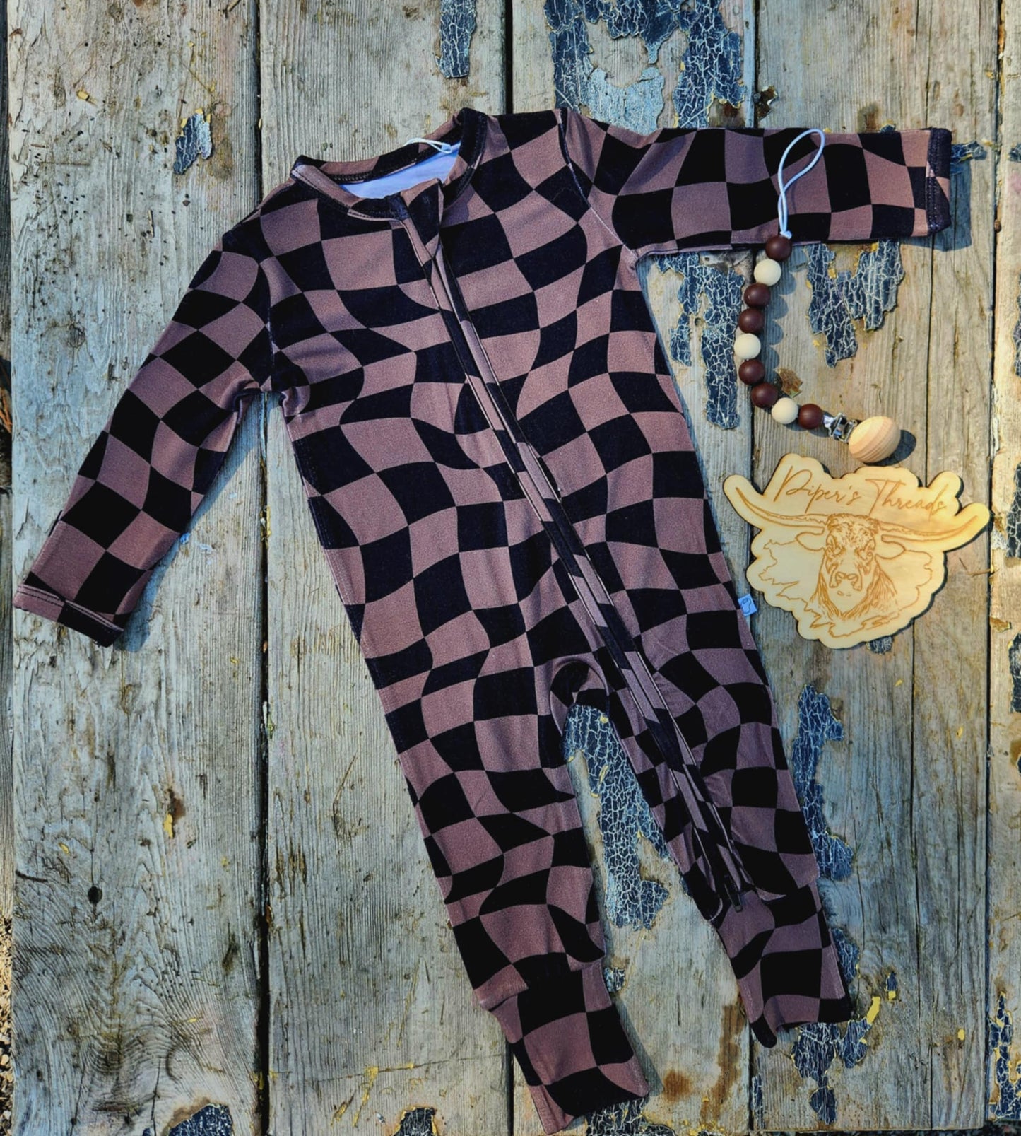 Checkered Bamboo Romper Pajamas