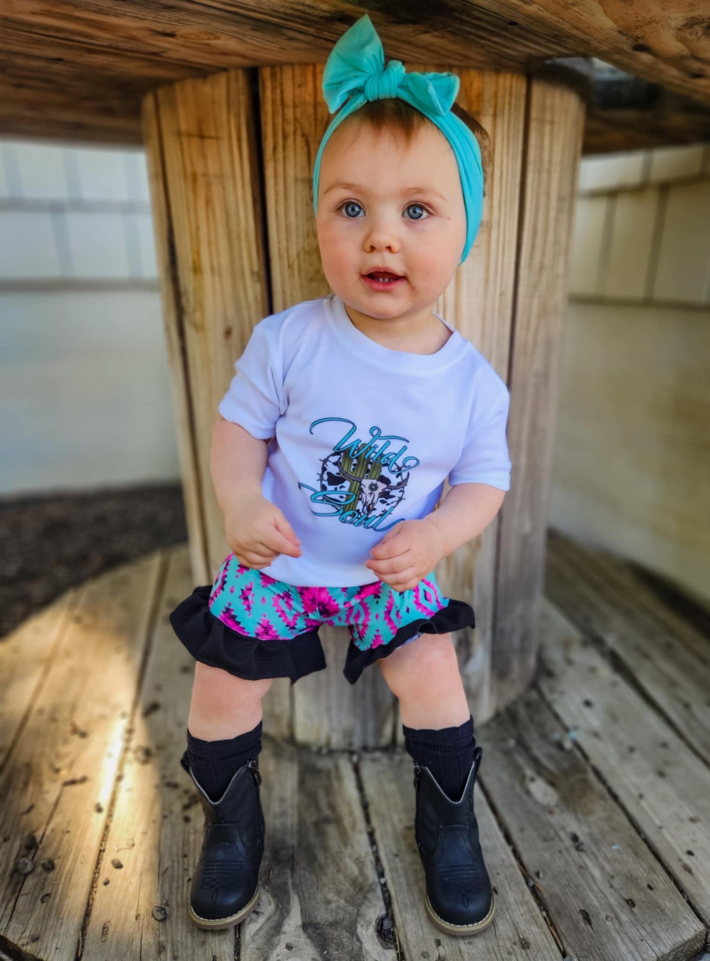 Turquoise & Magenta Aztec Ruffle Shorties