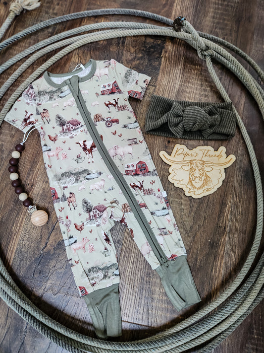 Vintage Farm Life Bamboo Romper Pajamas