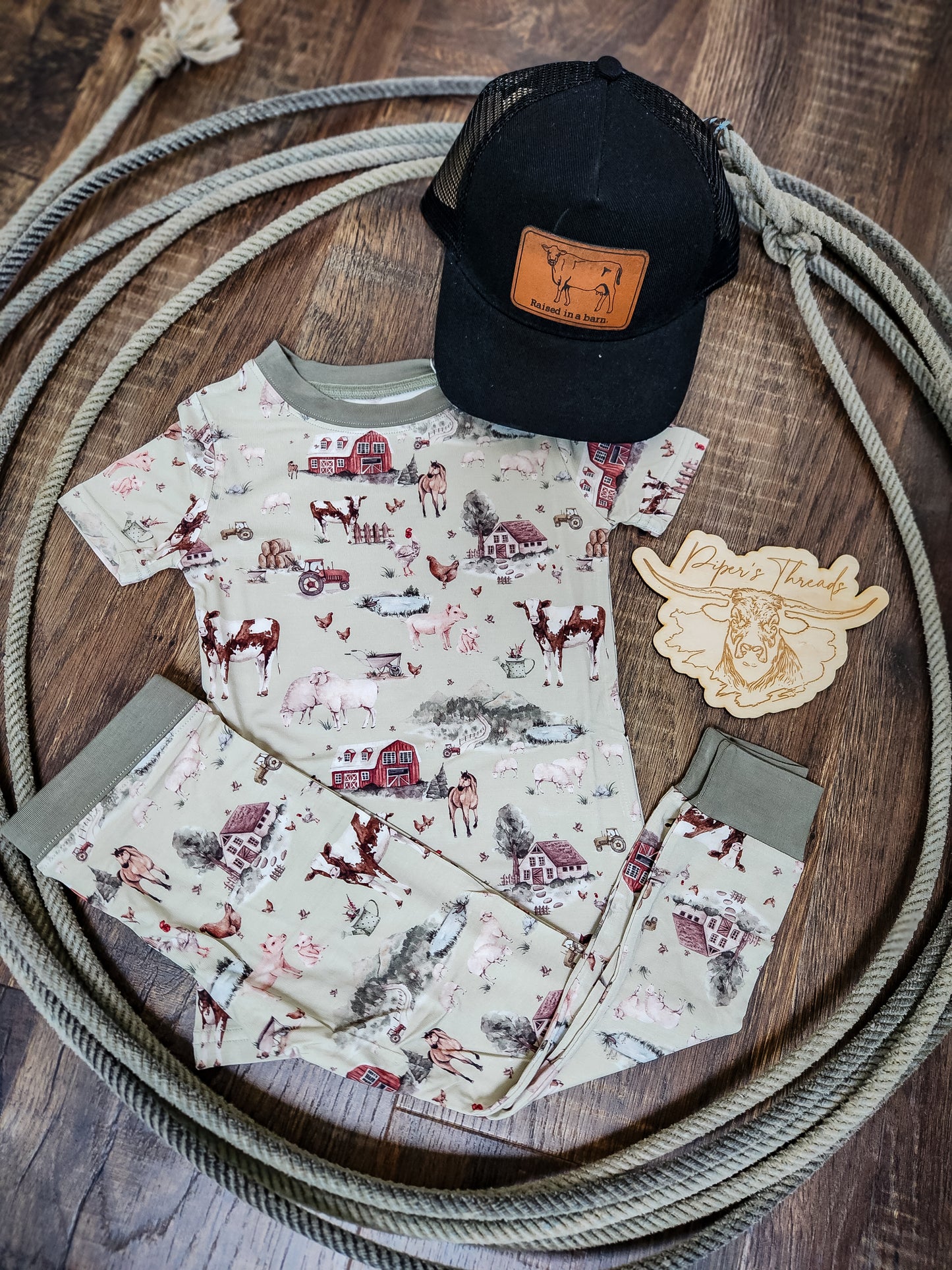 Vintage Farm Life Two Piece Bamboo Pajamas