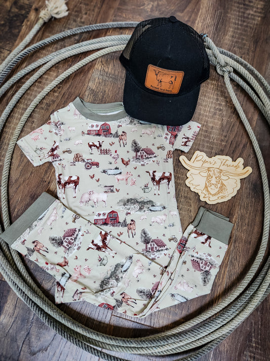 Vintage Farm Life Two Piece Bamboo Pajamas