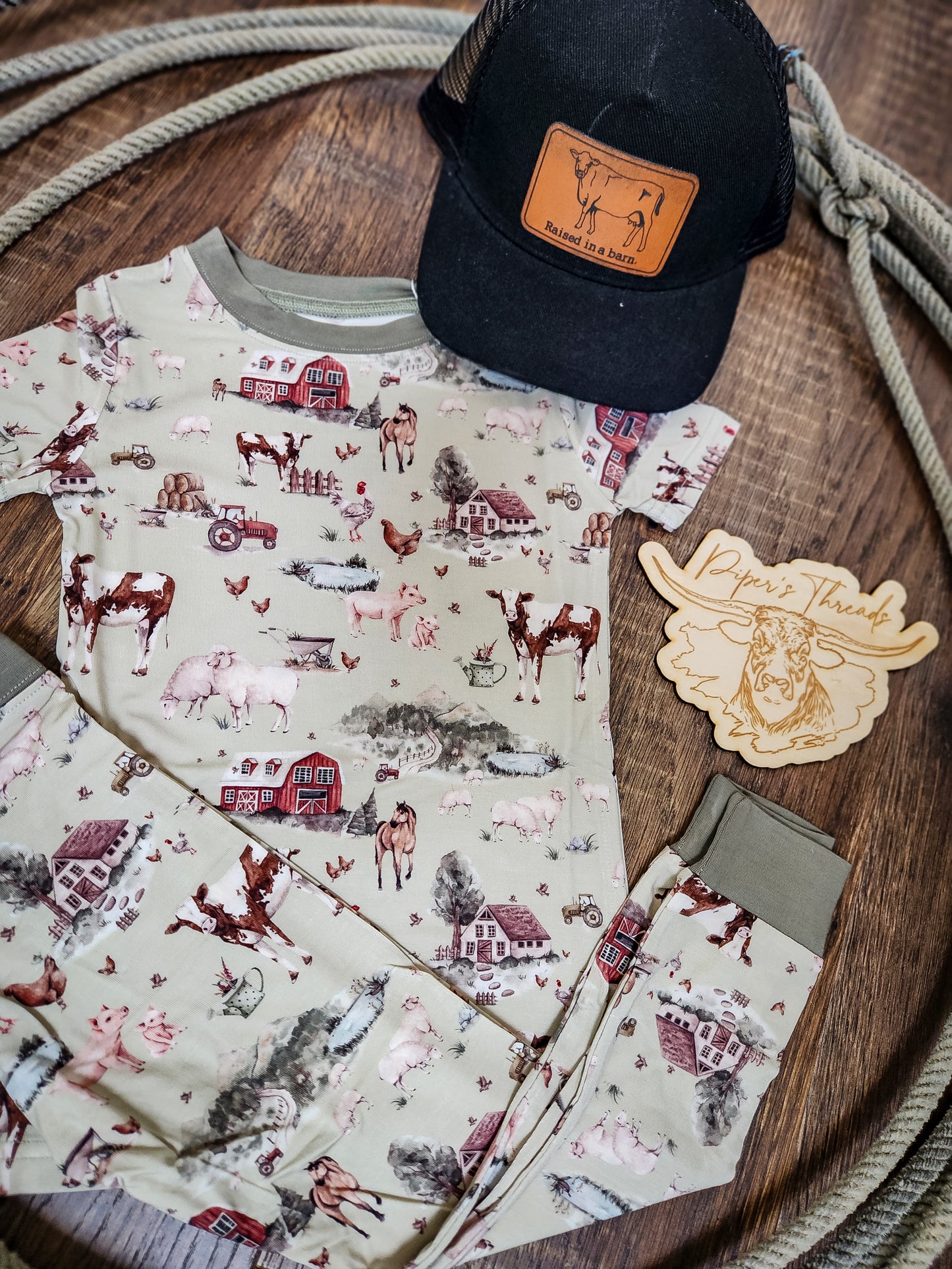 Vintage Farm Life Two Piece Bamboo Pajamas