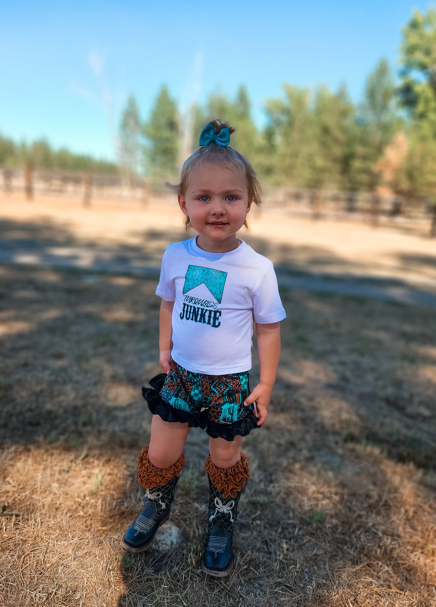 Turquoise Cowgirl Collage Ruffle Shorties