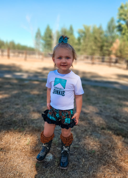 Turquoise Cowgirl Collage Ruffle Shorties