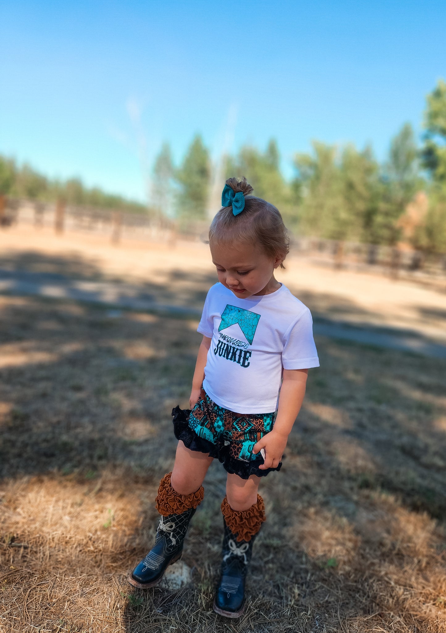 Turquoise Cowgirl Collage Ruffle Shorties