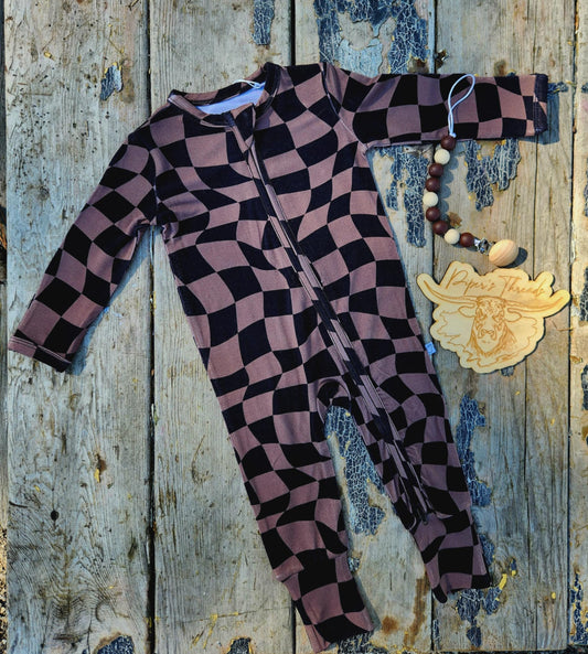 Checkered Bamboo Romper Pajamas
