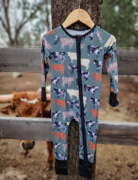 Wild Cows Bamboo Romper Pajamas
