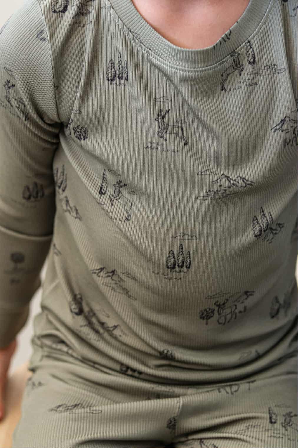 Evergreen Deer Ribbed Two Piece Pajamas