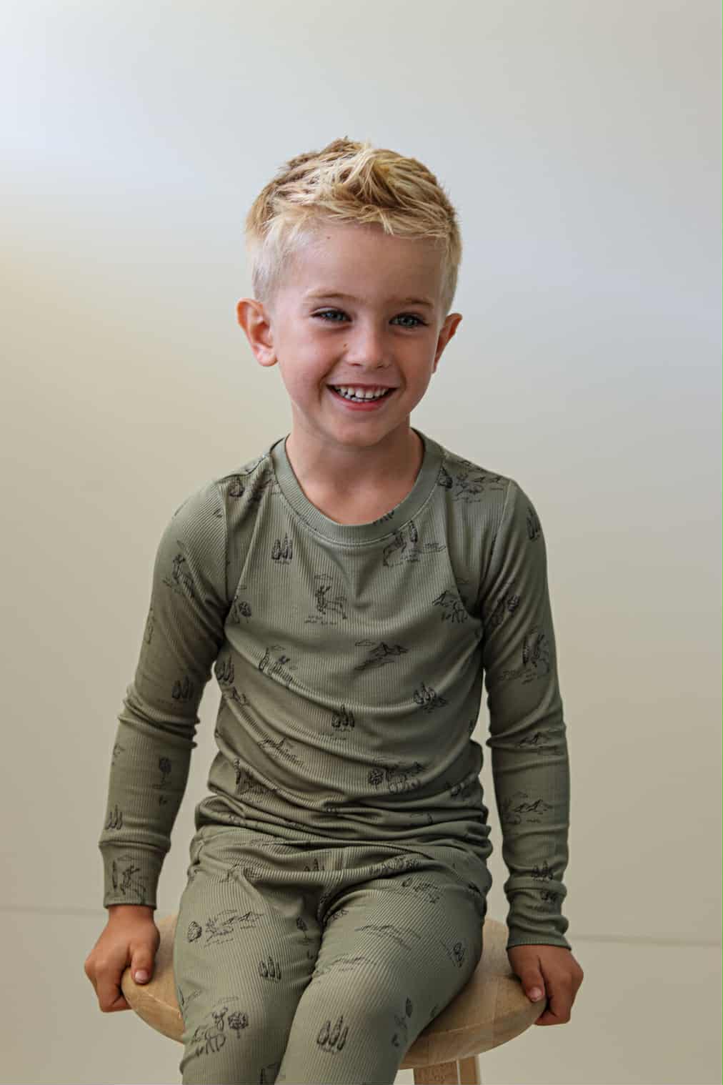 Evergreen Deer Ribbed Two Piece Pajamas